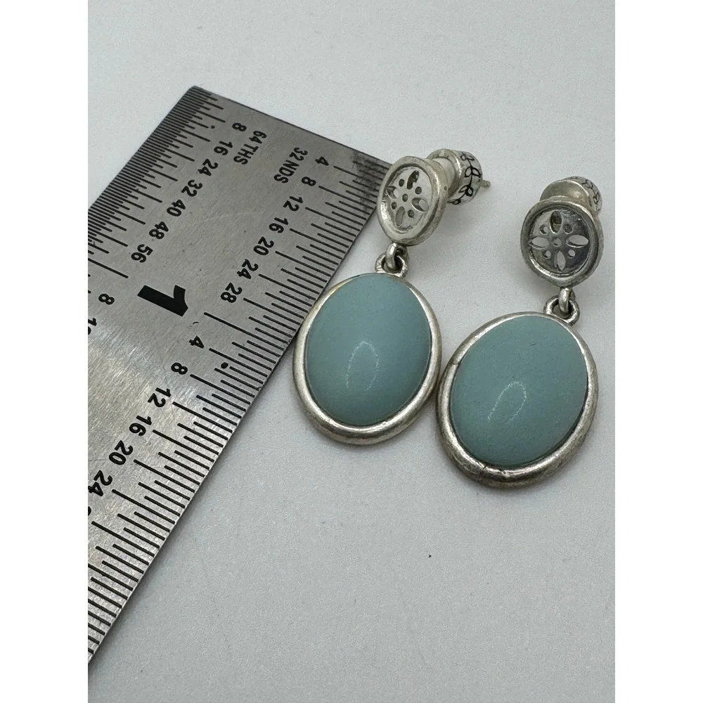 Sigrid Olsen Light Blue Oval Cabochon Silver Tone Floral Drop Earrings